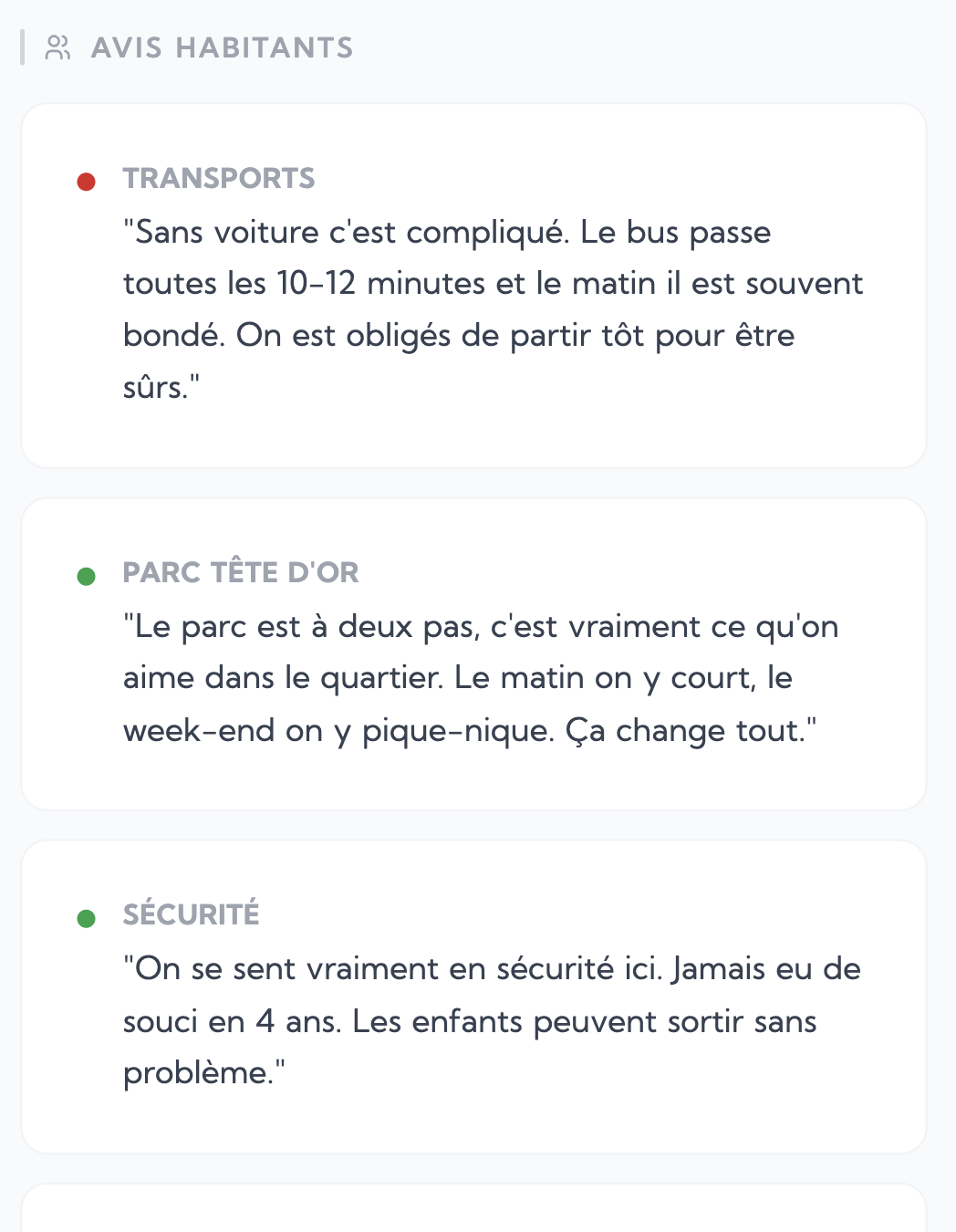Avis des habitants
